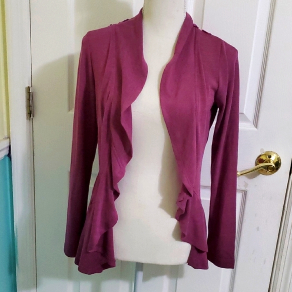 One World Orchid Purple Laced Back Ruffled Boho Elegant Open Cardigan S